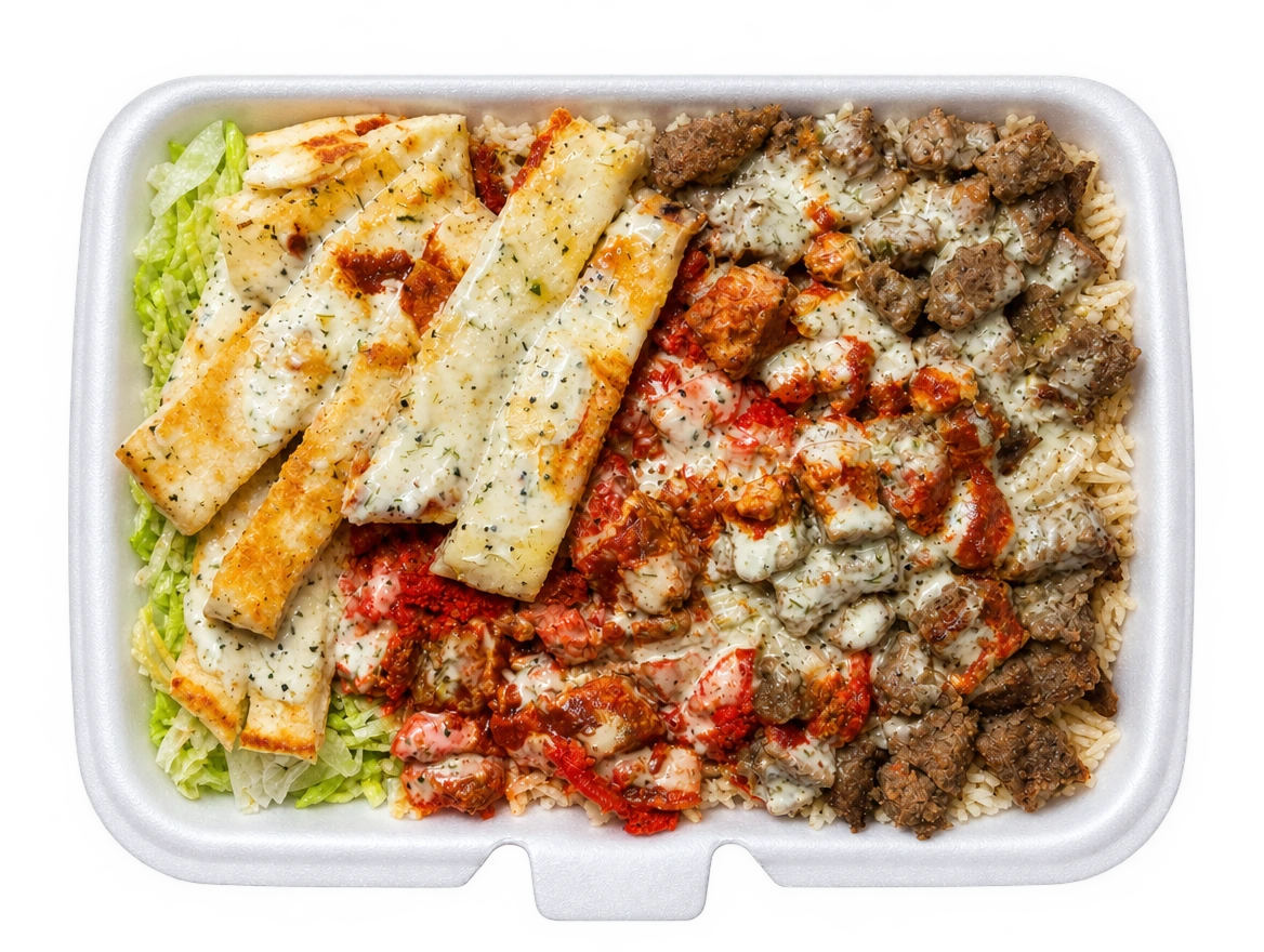 Mixed chicken and lamb over rice